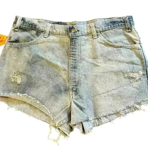 VTG Orange Tag Levi’s Denim Cutoff Shorts 35” Waist  Relaxed Western Grunge - Picture 3 of 7